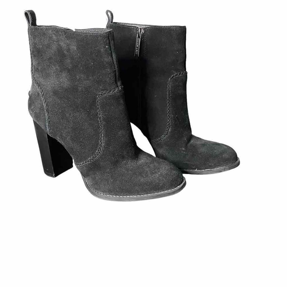Nine West Black Suede ￼Block Heel Booties Size 7.